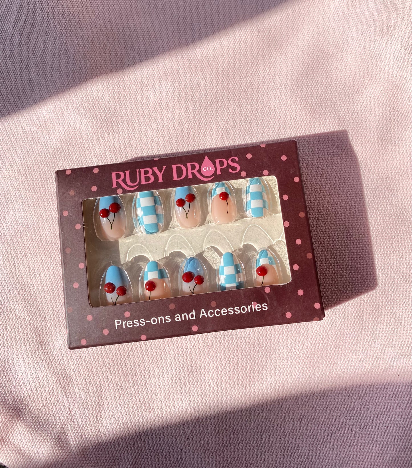 Cherry Checkered Press-On Nail Set