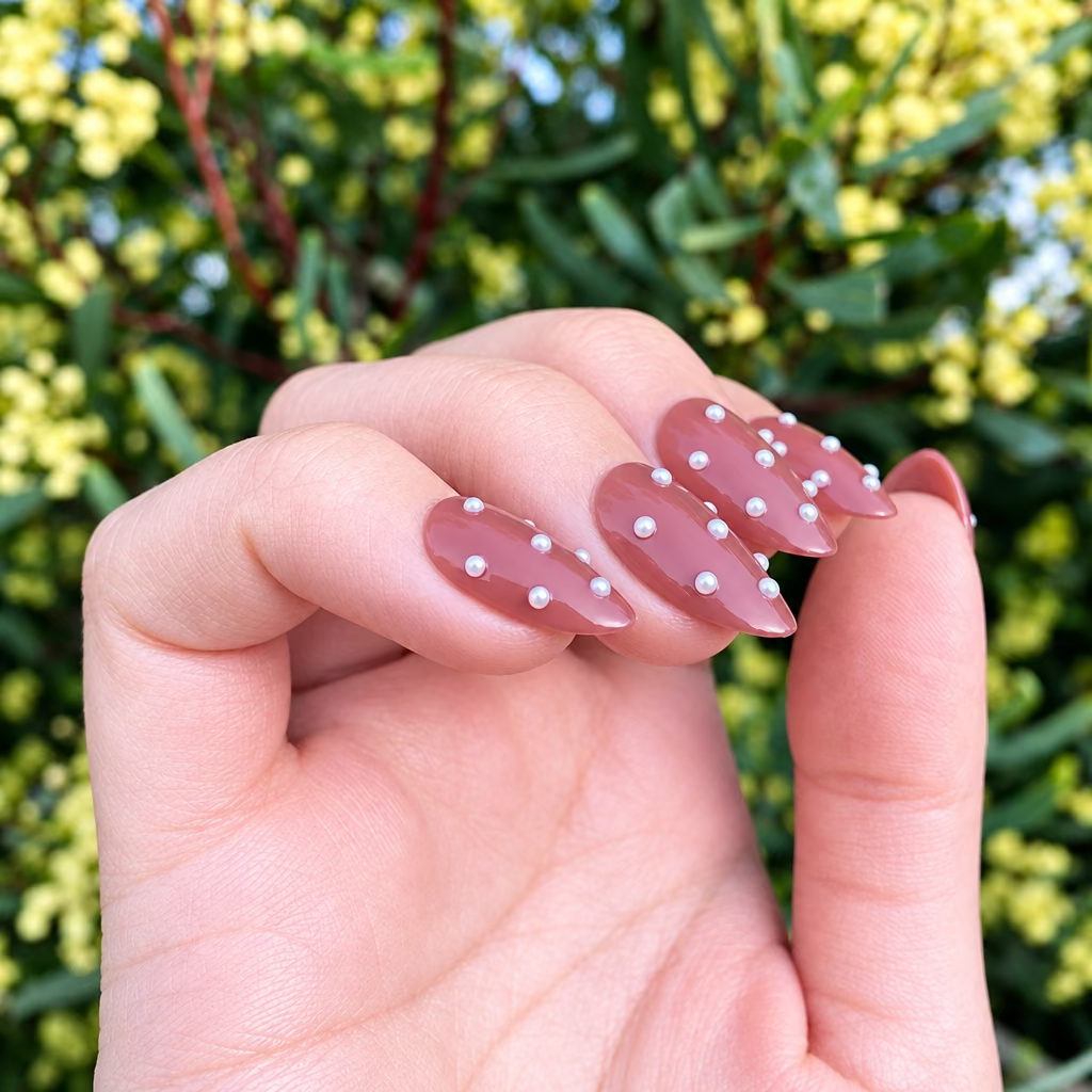 Pearl Dot Pink Press-On Nail Set